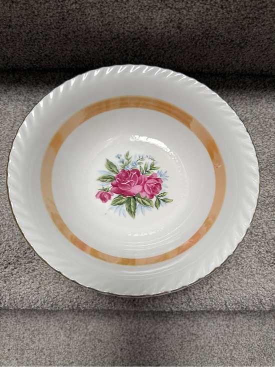 Lusterware China Other - Vintage Japanese Porcelain Bowl with Pink Floral Center and Gold Band